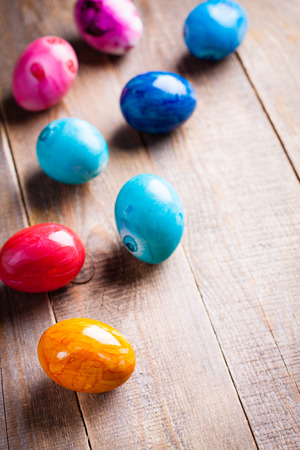 Easter egg on wooden background.の写真素材