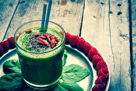 Green smoothies Served on a plateの写真素材