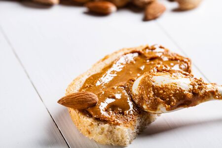 Sandwich with homemade almond butter.の写真素材