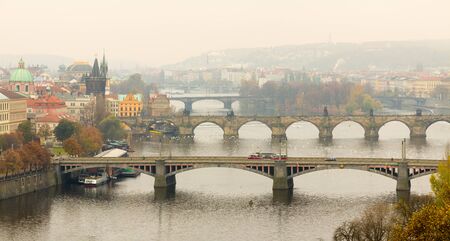 Prague panorama city skyline and Charles Bridge, Prague, Czechia.の写真素材