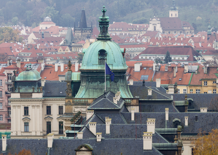 Prague rooftops panorama with the Straka Academy in front.の写真素材