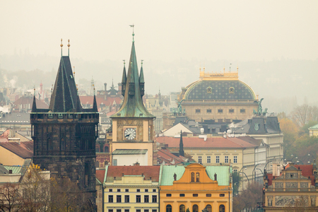 Panorama of the city of Prague and Prague Castle and roofs.の写真素材