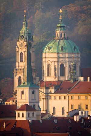Tower and roof Church of Sts. Nicholas in Prague.の写真素材