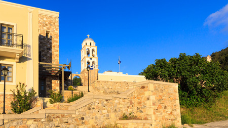 Belfry tower of church in Asfendiou village in Kos island, Greece.の写真素材