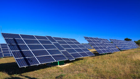 Photovoltaic panels farm. Renewable energy sources.