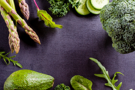 Green vegetables background with copy space. Above view. の写真素材