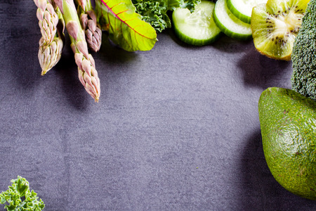 Green vegetables background with copy space. Above view. の写真素材