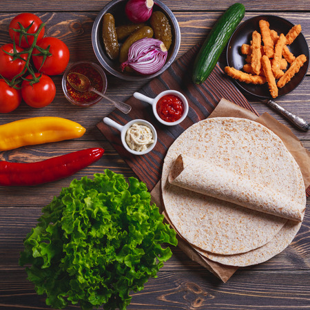 Ingredients for preparing mexican food, tortilla.の写真素材