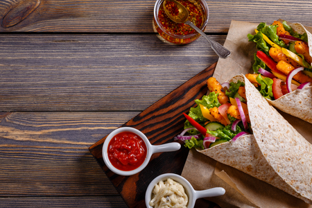 Mexican special: Tortilla with chicken and vegetables.の写真素材