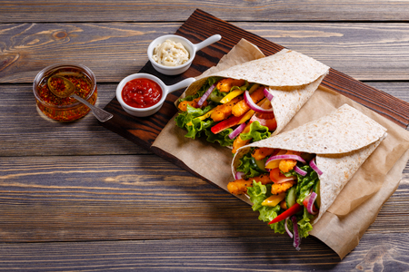 Mexican special: Tortilla with chicken and vegetables.の写真素材