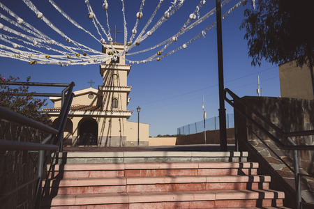 Paper line garlands decorated Catholic church on Tenerife, Spain.の写真素材