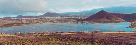 Group of solar and photovoltaic panels for electric power production.の写真素材