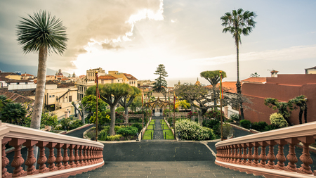 View on gardens in La Orotava in Tenerife, Spain.の写真素材