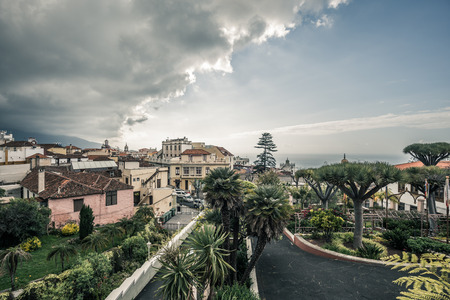View on gardens in La Orotava in Tenerife, Spain.の写真素材