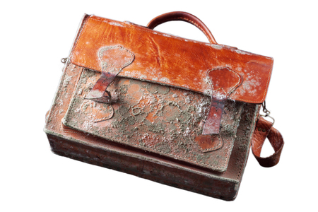 Moldy brown leather laptop bag.の写真素材