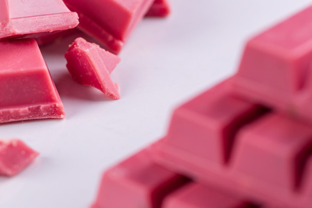 Finger Ruby Chocolate Bar made from ruby cocoa bean. New dimension of chocolate sweets.の写真素材