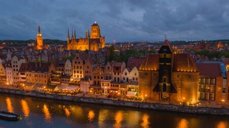 Aerial view on old town in Gdansk by the evening.の写真素材