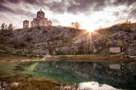 Source of the river Cetina under the churchの写真素材