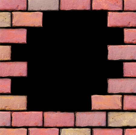 frame from old red bricks with black backgroundの写真素材
