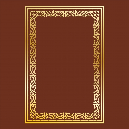 simple gold frame on brown background, curls and wavesのイラスト素材