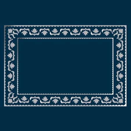 simple silver frame on a blue background, curls and wavesのイラスト素材