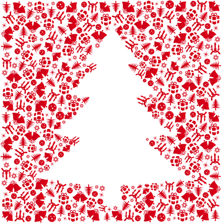 Christmas tree made up of Christmas symbols on a white backgroundのイラスト素材