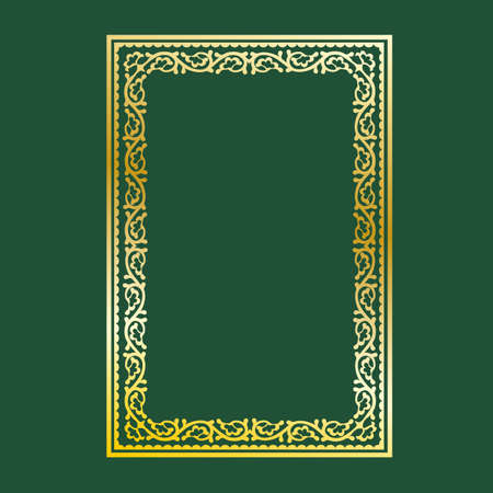 Gold decorative frame on a green backgroundの写真素材