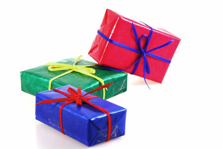 some colored gift boxes on white background