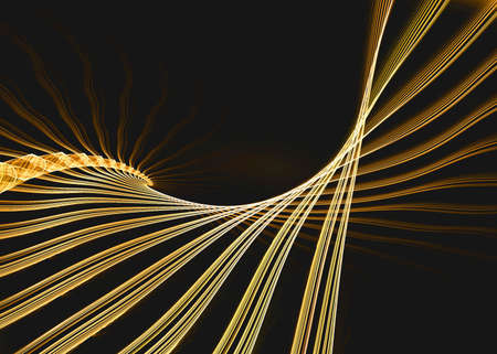 golden fractal structure on black backgroundの写真素材