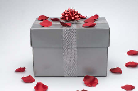 Gray gift box bind with roses