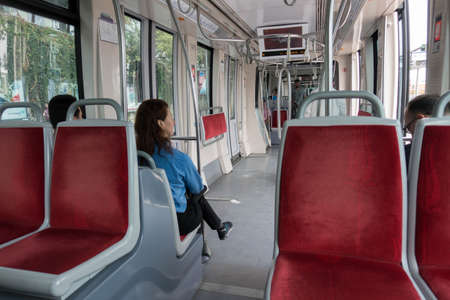 A Public transportation subway goes to a destination with people inside  in Istanbul Turkey 26 September 2017のeditorial素材