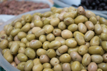 Traditional Style Turkish Green Olive For Sale in Marketの写真素材