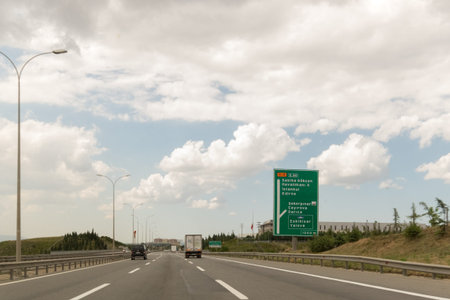 Truck and Car Goes to Airport Way in Istanbul Turkey 20 June 2015