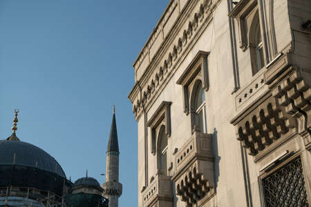 Exterior of Mosque and Bulding in Sunny Day Ä°stanbul Turkeyの写真素材