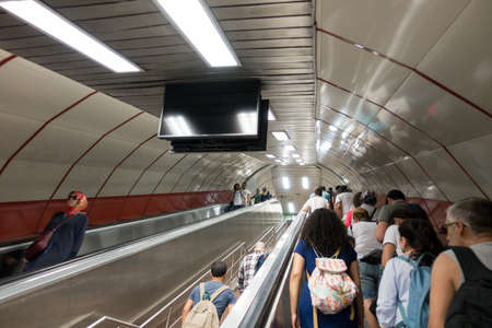 Escalator in Crowded Metro Station in Ä°stanbul Turkeyのeditorial素材
