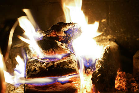 Woods are completely in flames ready for heatingの写真素材