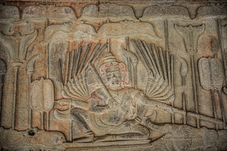 Bas-reliefs of Angkor Wat, Angkor Archeological Park, Siem Reap, Cambodiaの写真素材