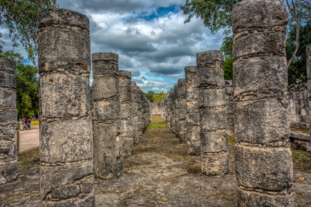Columns in the Temple of a Thousand Warriors, Chichen Itza, Yucatan District, Mexicoの写真素材