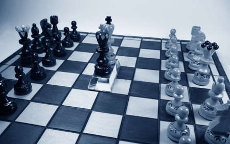 chess kings on the crystal pedestale before the battleの写真素材