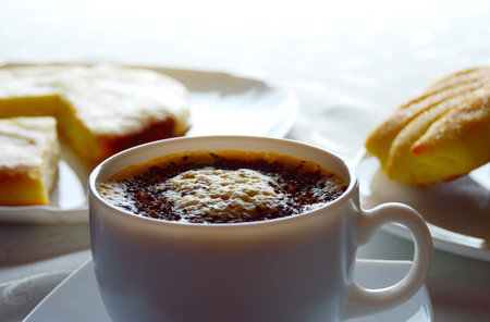 Delicious morning coffee with a  bunsの写真素材