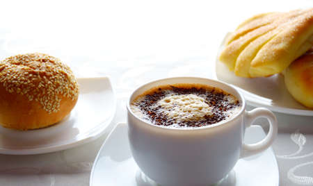 morning cappuccino and the pastriesの写真素材