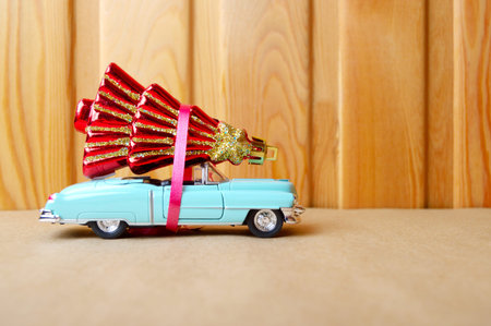 christmas tree in the Cadillacの写真素材