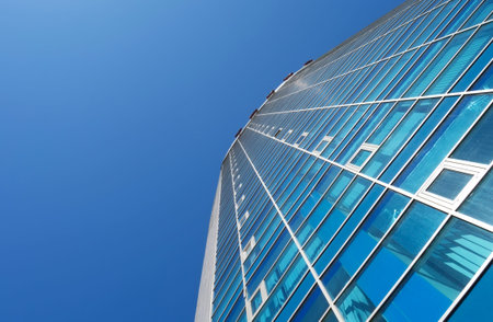 business center windows and blue sky background