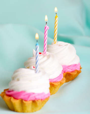 Pastry basket with a candles for birthdayの写真素材