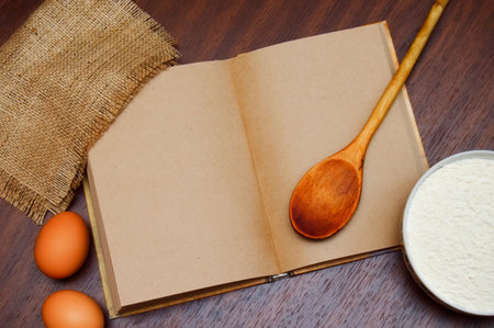 blank recipe book and the ingredientsの写真素材