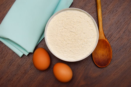 eggs and flour for the dough on the table