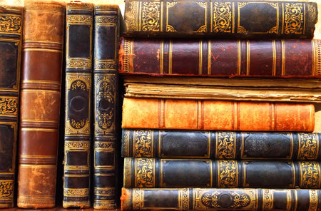 old scientific books vintage backgroundの写真素材