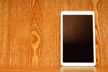 Laptop on a vintage shelfの写真素材