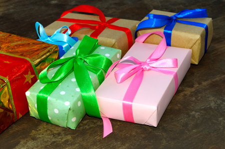 Christmas gift boxes on wooden background 2
