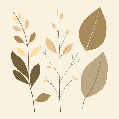 Elegant botanical design showcasing simple beige and brown leaves over a soft neutral backdrop, perfect for themes of nature, minimalism, and organic aestheticsのイラスト素材